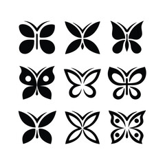 Fototapeta premium Monochrome Insect butterfly black winged gorgeous insect set isolated vector illustration