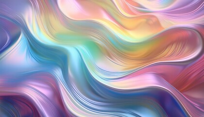 Obraz premium ethereal holographic pastel rainbow background with wavy creases and folds featuring an iridescent effect that adds depth and dreamy texture ideal for digital art graphic design and artistic vecto