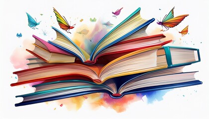 flying books isolated on white