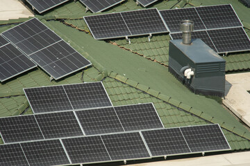 Solar panels on the roof of a suburban house