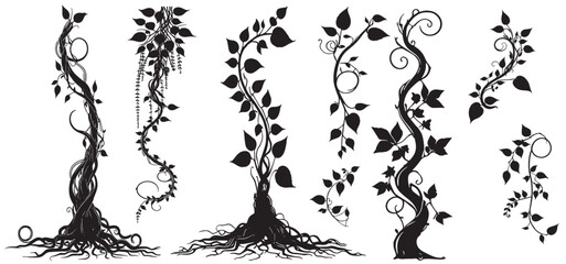 Vector set Forest plants and trees including climbing vines on a transparent background © shahzad