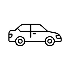 Fototapeta premium Minimalist black sedan car icon in flat vector outline style, generic passenger vehicle symbol, isolated on white background for transport and mobility concepts