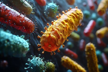 Naklejka premium Microscopic view of diverse bacteria