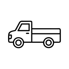 Fototapeta premium Minimalist black pickup truck icon in flat vector outline style, light-duty transport vehicle symbol, isolated on white background for delivery or cargo use