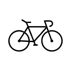 Obraz premium Bicycle icon in black outline style, eco transport symbol for city navigation apps, cycling infrastructure, sustainable mobility or healthy lifestyle interfaces