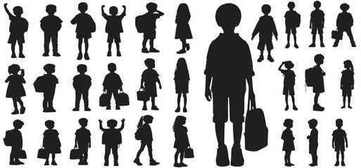 silhouette set school boys and girls kids vector. children silhouette, kids silhouette vector illustration