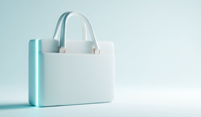 Soft Minimalist Business Bag with Futuristic Glow – Clean Tech Briefcase Concept