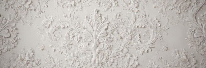 Intricate white damask, floral wallpaper  Elegant, textured surface , motif, white