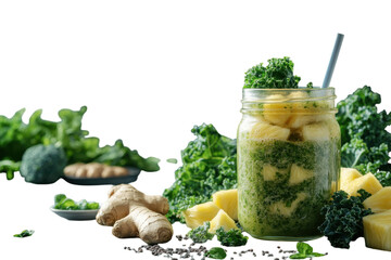 Refreshing kale pineapple ginger smoothie in mason jar vibrant green hues healthy detox drink
