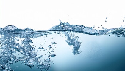 water surface with splashes and air bubbles on white background