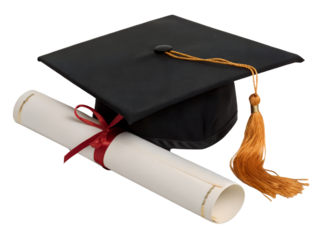 Graduation Cap and Diploma with Red Ribbon Isolate on transparent background cutout, PNG file, Cutout file