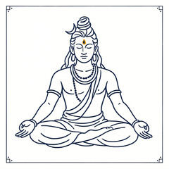 Obraz premium Elegant Lineart of Meditating Shiva with Indigo Strokes and Goldleaf Third Eye