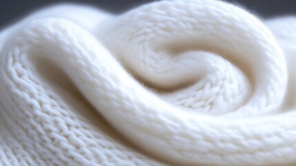 Soft, white, knitted fabric draped in a swirling pattern