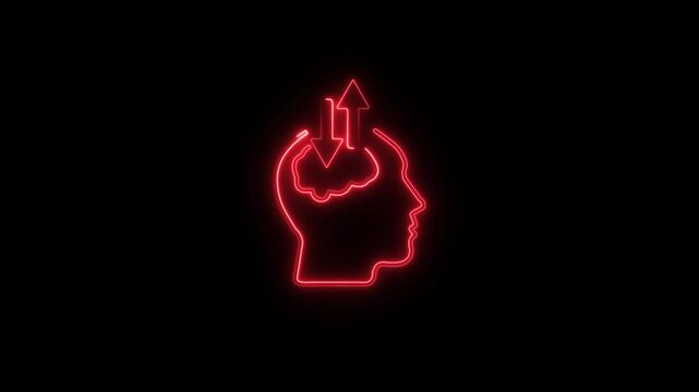 Glowing Neon Open Mind Icon Isolated on Black Background. HD Video Graphic Animation.