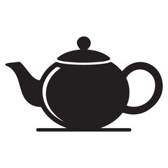 East round tea pot icon Vector Black silhouettes. with white background