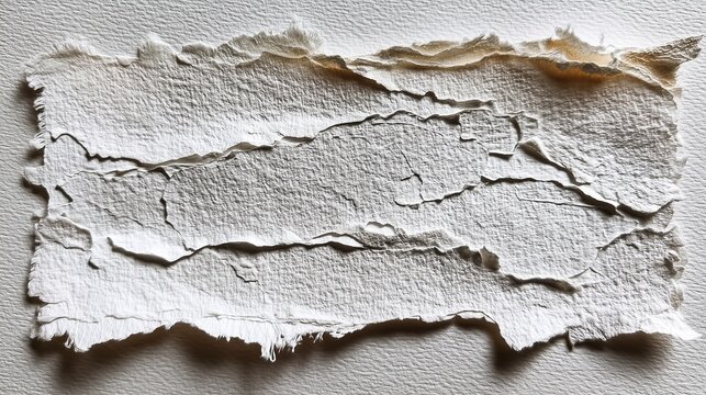 Textured paper piece with rough edges layered on textured white surface simple abstract composition