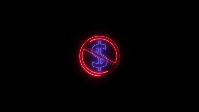 Glowing Neon No Money Icon Isolated on Black Background. HD Video Graphic Animation.