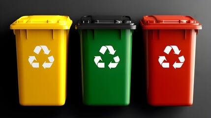 Recycling initiative trash cans urban streets flat design chaotic environment ground viewpoint