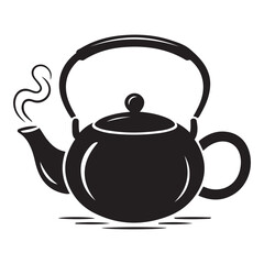 East round tea pot icon Vector Black silhouettes. with white background