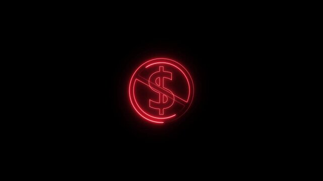 Glowing Neon No Money Icon Isolated on Black Background. HD Video Graphic Animation.