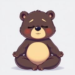 Obraz premium 2D style, full-body bear in serene yoga pose, white background.