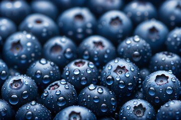 Close-up of Water Drops on Fresh Blueberries. 