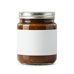 Miso Paste in Clear Jar with Kraft Paper Lid and Blank Label on White Background