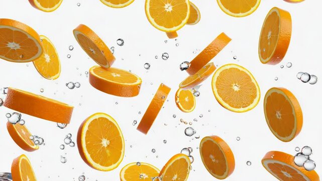 Orange slices floating in water