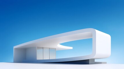 Exploring Minimal Futuristic Architecture: Smooth White Structures Against a Blue Sky in an Open Landscape Setting