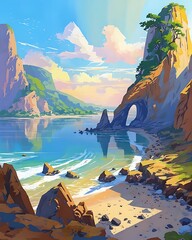 Fototapeta premium Secluded Cove: Rocky Beach, Ocean View, Island Paradise