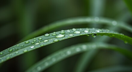 Close-up of Dew Drops on Lush Green Blades of Grass Nature's Serenity in High Definition