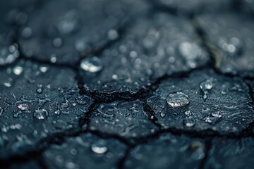 Moody close-up of water droplets on a textured surface.