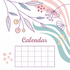 Naklejka premium Aesthetic Calendar Layout with Watercolor Textures and Soft Shadows 
