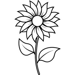 Sunflower Plant in One Line Art – Stem, Leaves, and Bloom
