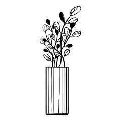 Detailed, graphic-style icon of a vase with plants featuring round leaves