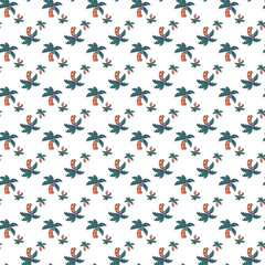 Seamless Tropical Palm Tree Pattern With Colorful Greenery on White Background