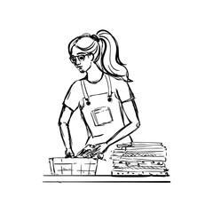 Girl folding freshly washed clothes in a laundry service setting