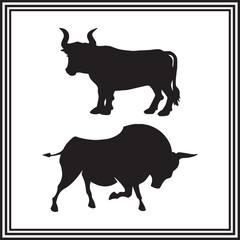 
Bull silhouette vector set – aggressive and calm bull poses for logos, sports mascots, agriculture, or financial market design