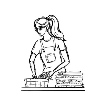 Girl folding freshly washed clothes in a laundry service setting