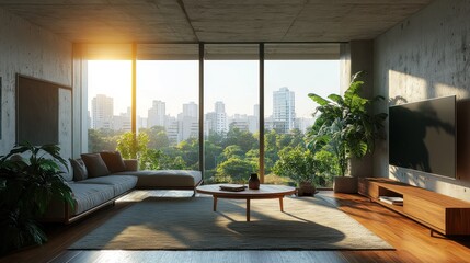 Fototapeta premium Modern living room with city views