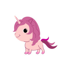 Cute vector illustration depicting a unicorn with big eyes on a white background. Illustrations for children's books, nursery decor, invitations, greeting cards.
