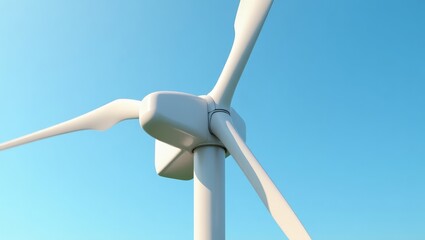 Close-up of wind turbine rotor against blue sky &mdash; ultra-realistic clean energy concept for eco presentations and sustainable branding