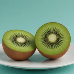 Juicy Kiwi Fruit Halves on a Plate A Vibrant and Refreshing Image of Nature's Goodness
