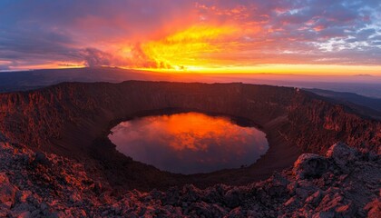 Fototapeta premium Volcanic Crater Lake Sunrise
