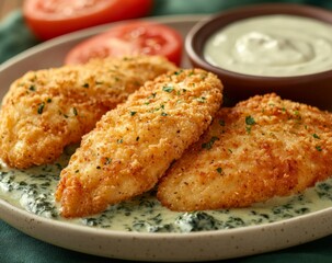 Crispy chicken tenders, creamy spinach sauce, and fresh tomatoes
