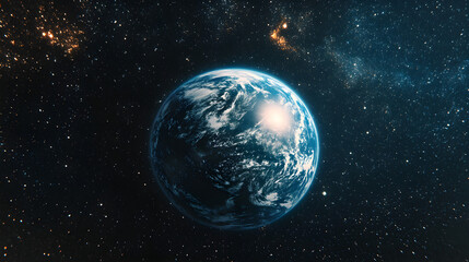 Obraz premium Planet Earth in deep space with sunlight and distant stars