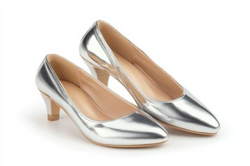 Elegant silver heels poised for a special occasion gleaming with a metallic shine perfect for a