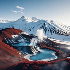 Hiking, volcano, snow mountain, mountain peak, hot spring, sulfur hot spring, outdoor, nature, scenery, scenery, sunrise, sunset, exercise, mountaineering club, colleague, tourism, snow, magma, fog,