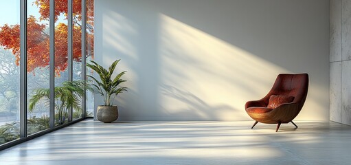 Serene Autumn Sunlight in Minimalist Living Room