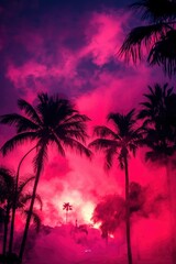 Tropical sunset, vibrant pink
